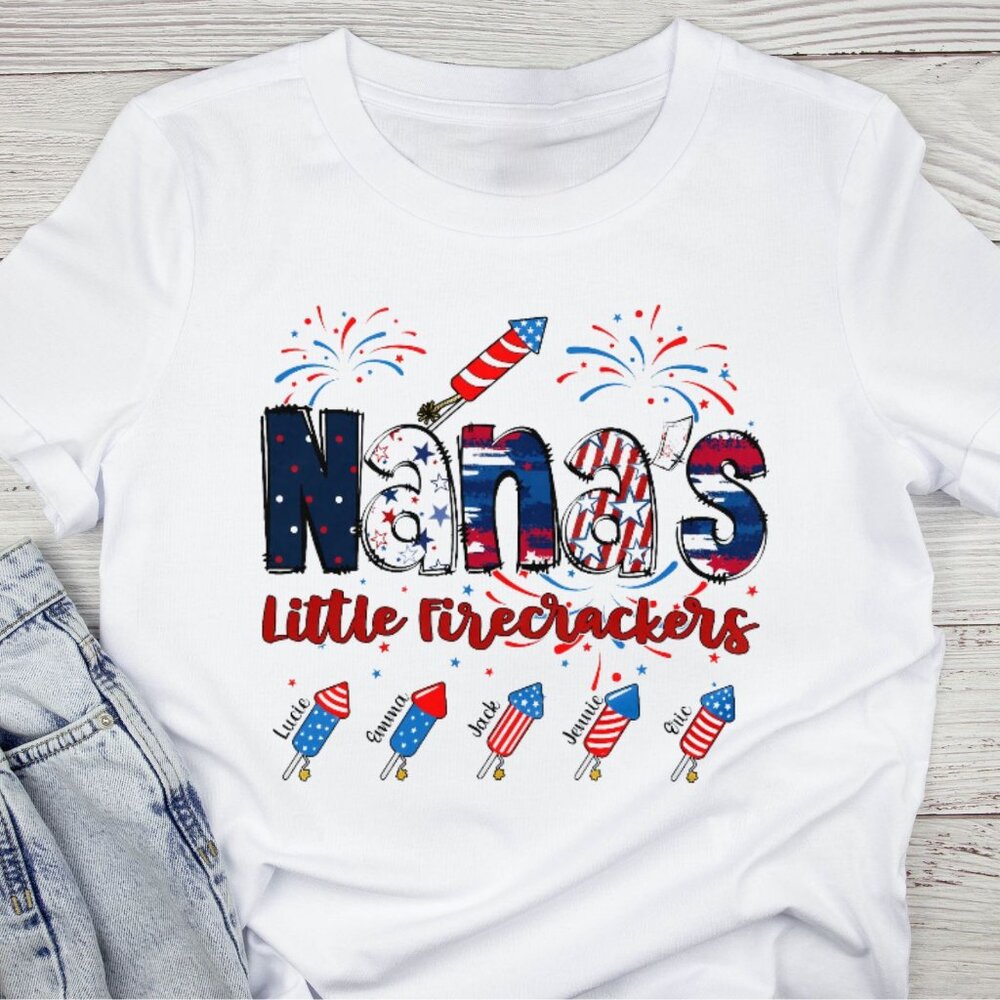 Nana_s The Little Firecracker Shirt 4th of July Custom T-Shirt